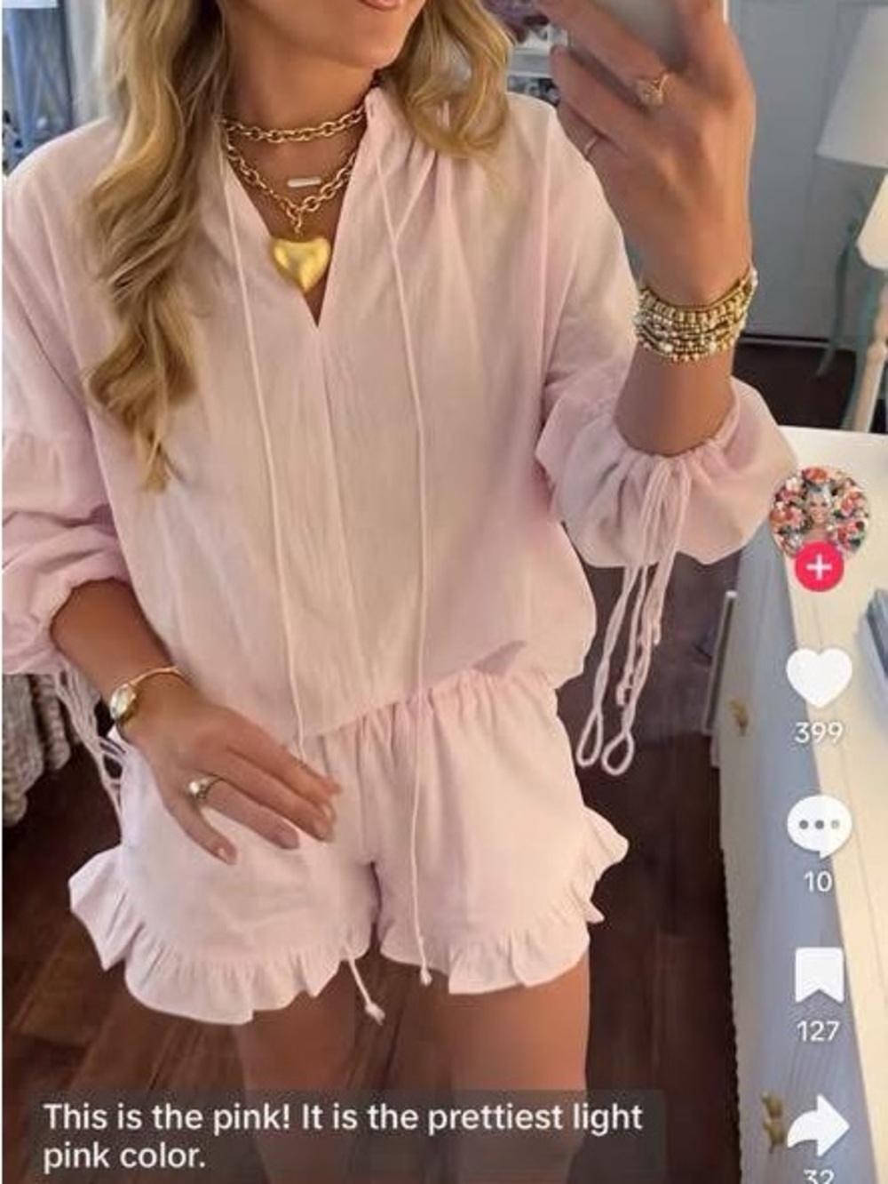 Light Pink Ruffle Hem Lounge Set